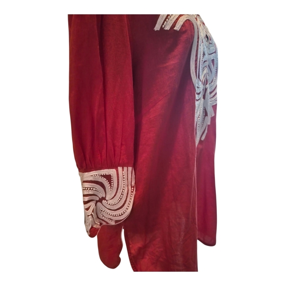 Elegant Red Embroidered Long Sleeve Dress - Picture 4 of 6